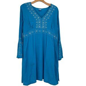 Soaked Dress Blue White Embroidery V-Neck Size large cover-up Women’s